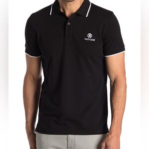 Roberto Cavalli Men's Polo in Black with White Accents